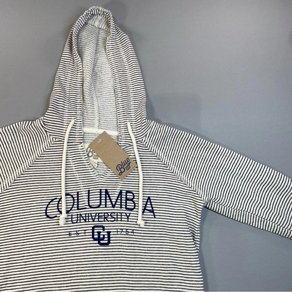 Blue 84 Columbia University White & Navy Striped Hoodie - Picture 2 of 15